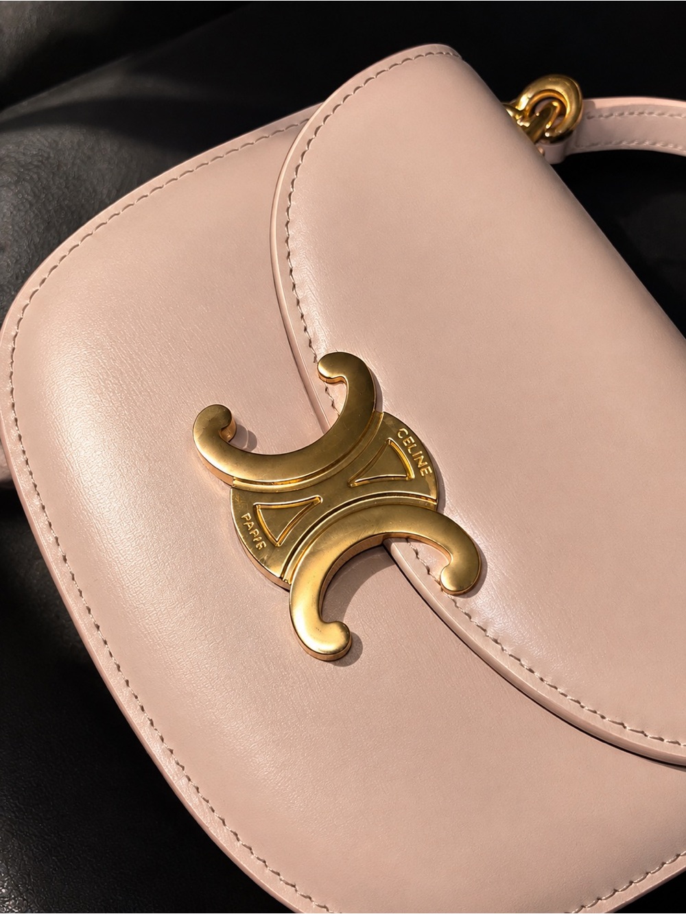 Celine Beige Pink Leather Triomphe Crossbody Bag with Gold Hardware